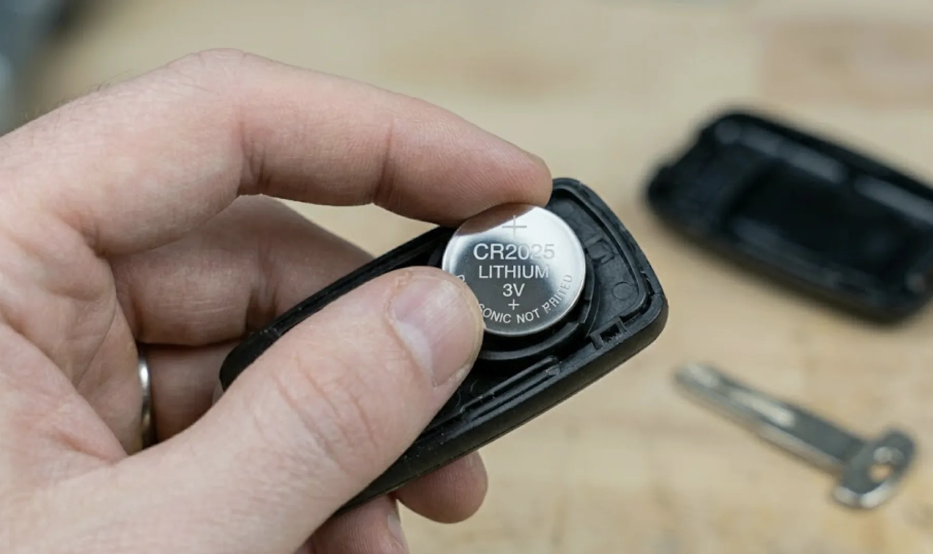 Insérer la pile CR2025 neuve dans la clé Mercedes et refermer le boîtier