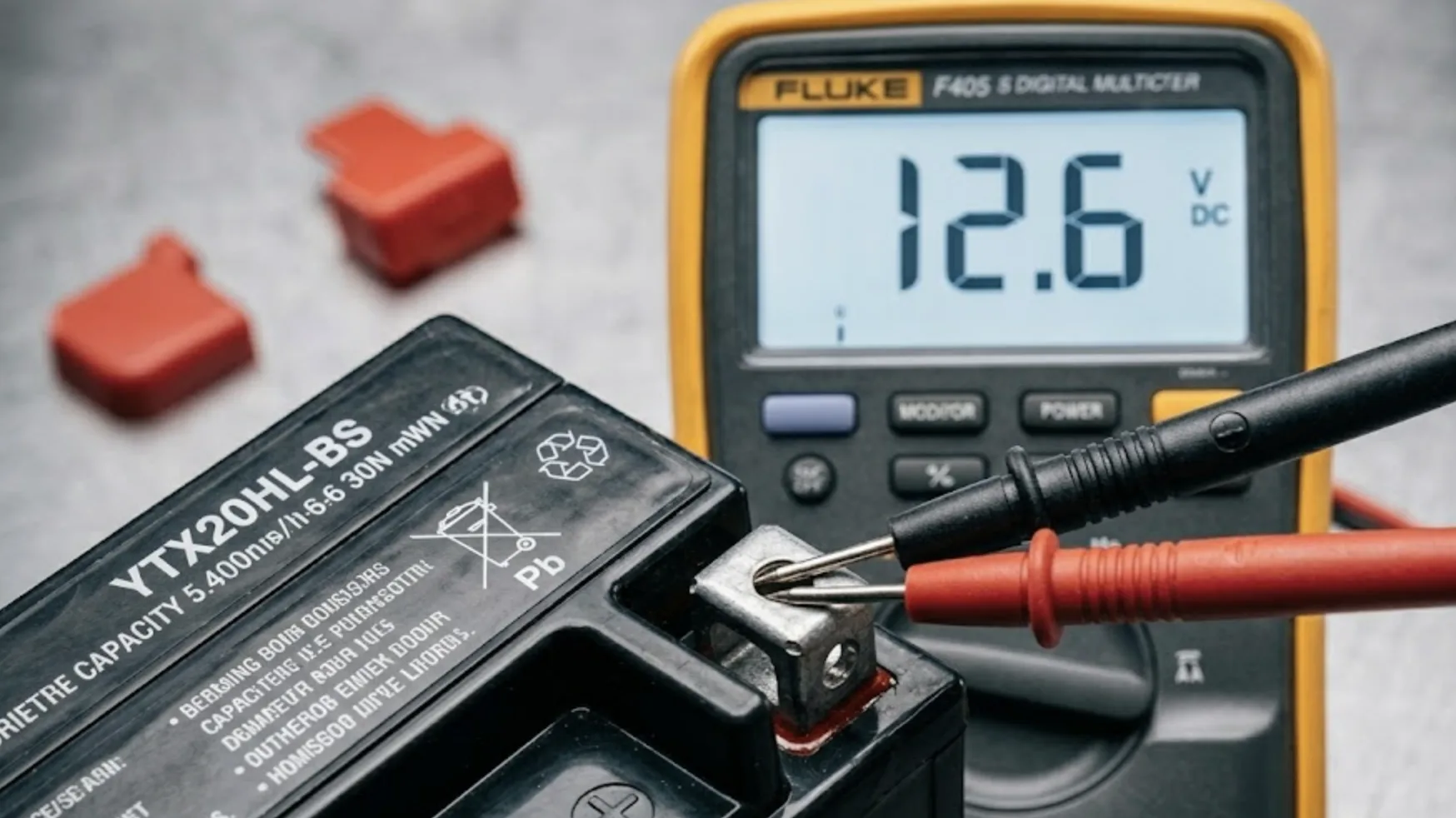 Batterie moto avec sulfatation et bornes oxydées